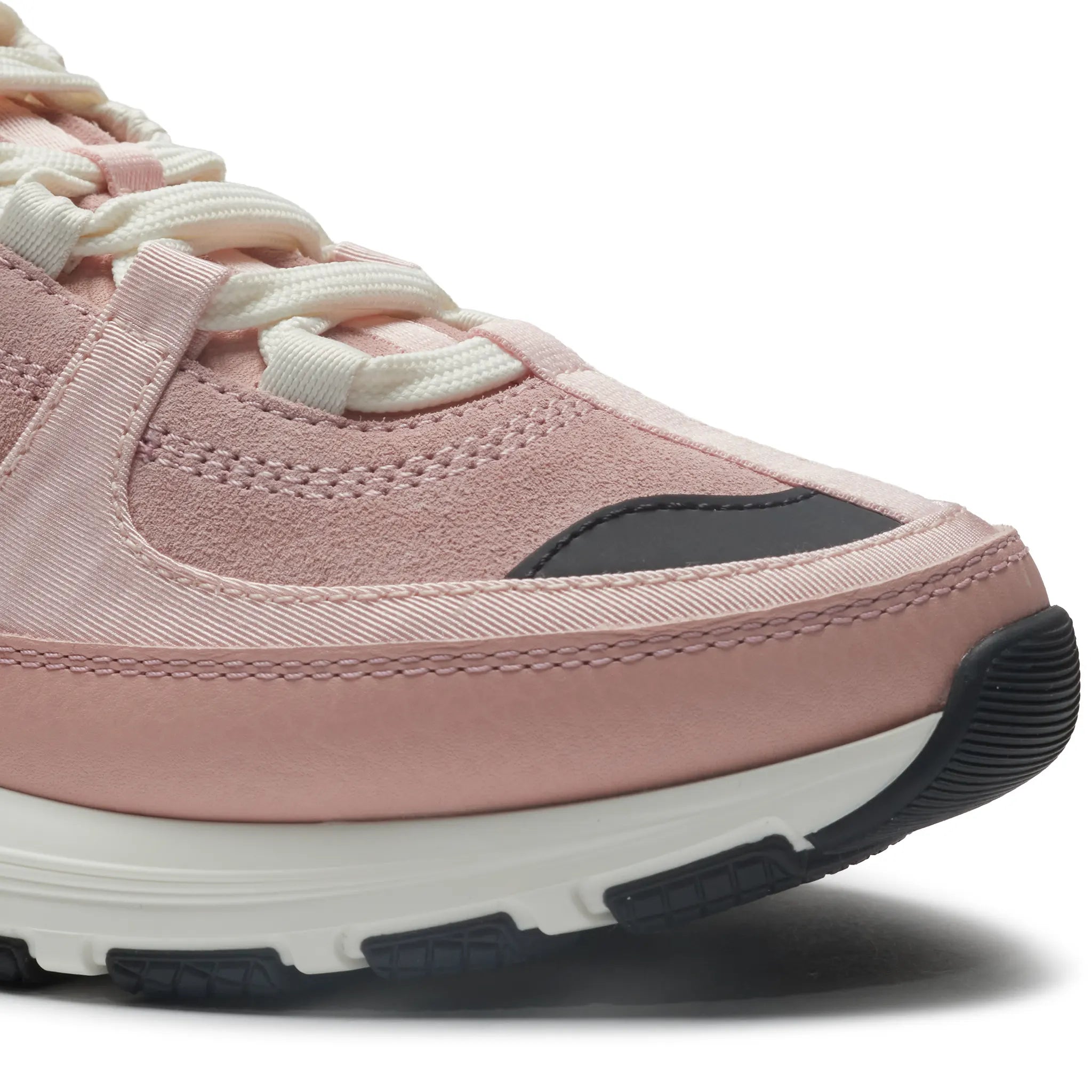 Detailed Side View of Chanel CC Logo Suede Calfskin Grosgrain Light Pink Black Trainers (W) G47010-B23026-U6221